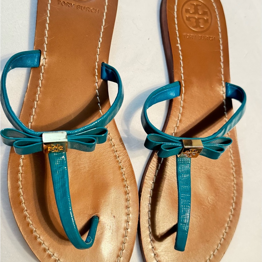 Tory Burch Teal Bow Sandals